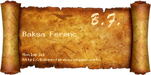 Baksa Ferenc névjegykártya